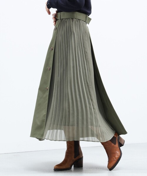 BEAMS HEART（ビームスハート）の「BEAMS HEART / プリーツミックス トレンチスカート（スカート・レディース・オリーブ/ベージュ/ネイビー・MEDIUM/SMALL）」の9枚目の写真
