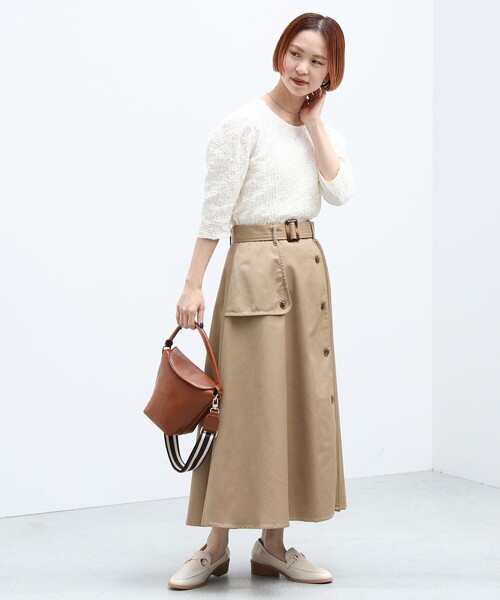 BEAMS HEART（ビームスハート）の「BEAMS HEART / プリーツミックス トレンチスカート（スカート・レディース・オリーブ/ベージュ/ネイビー・MEDIUM/SMALL）」の16枚目の写真