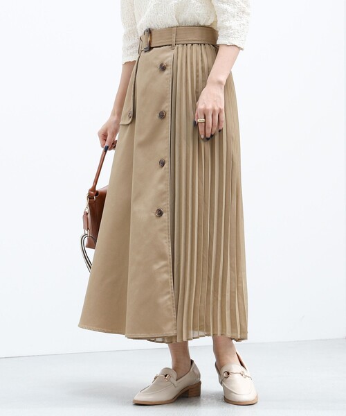 BEAMS HEART（ビームスハート）の「BEAMS HEART / プリーツミックス トレンチスカート（スカート・レディース・オリーブ/ベージュ/ネイビー・MEDIUM/SMALL）」の18枚目の写真