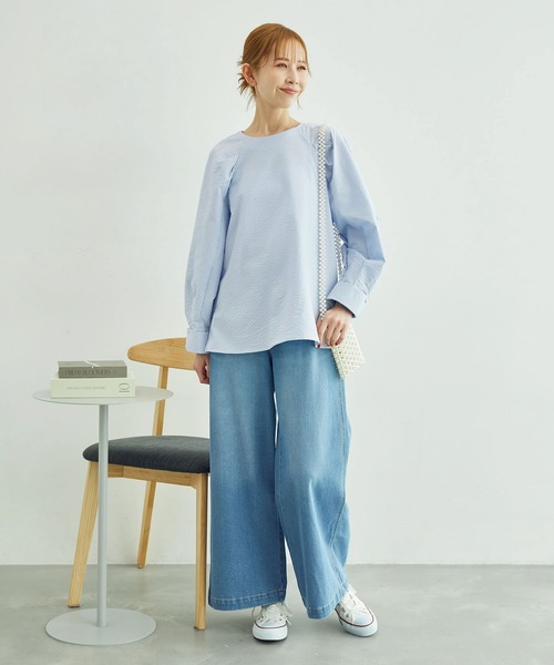 ROPE' PICNIC(ロペピクニック)の「サッカーストライププルオーバー(シャツ/ブラウス・レディース・サックスブルー/ネイビー/ホワイト・38)」の14枚目の写真