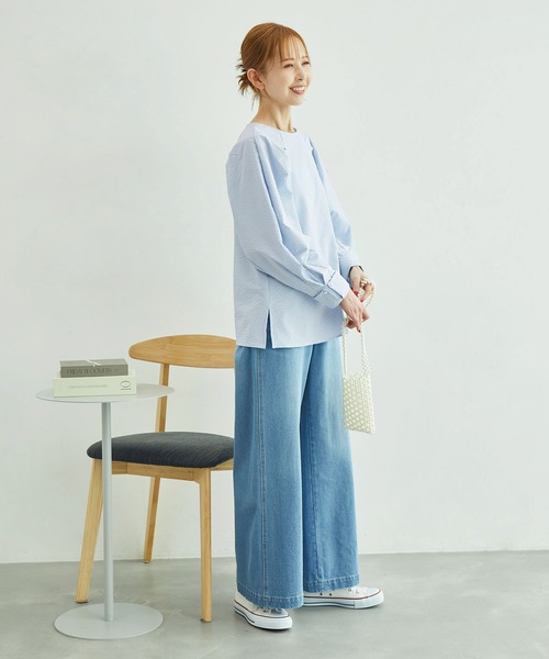 ROPE' PICNIC(ロペピクニック)の「サッカーストライププルオーバー(シャツ/ブラウス・レディース・サックスブルー/ネイビー/ホワイト・38)」の15枚目の写真
