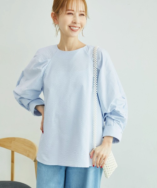 ROPE' PICNIC(ロペピクニック)の「サッカーストライププルオーバー(シャツ/ブラウス・レディース・サックスブルー/ネイビー/ホワイト・38)」の16枚目の写真