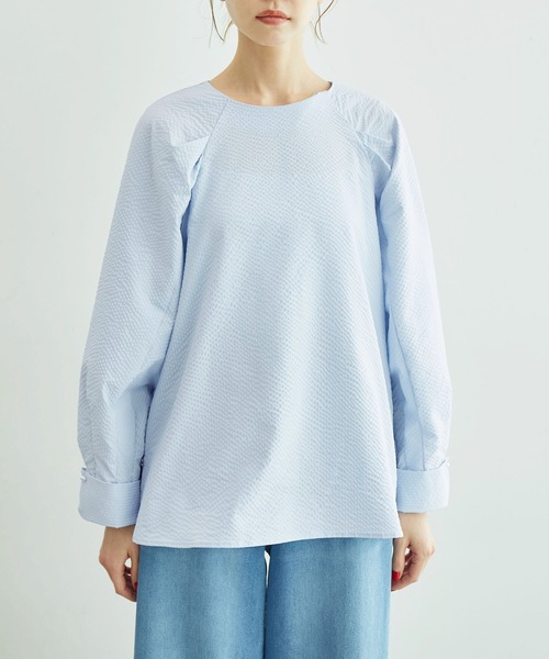ROPE' PICNIC(ロペピクニック)の「サッカーストライププルオーバー(シャツ/ブラウス・レディース・サックスブルー/ネイビー/ホワイト・38)」の18枚目の写真