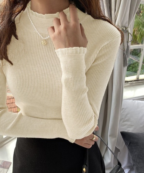 Miniministore(ミニミニストア)の「リブニットトップス きれいめ ハイネック(ニット/セーター・レディース・アイボリー/ブラック/ホワイト/モカ・FREE)」の3枚目の写真