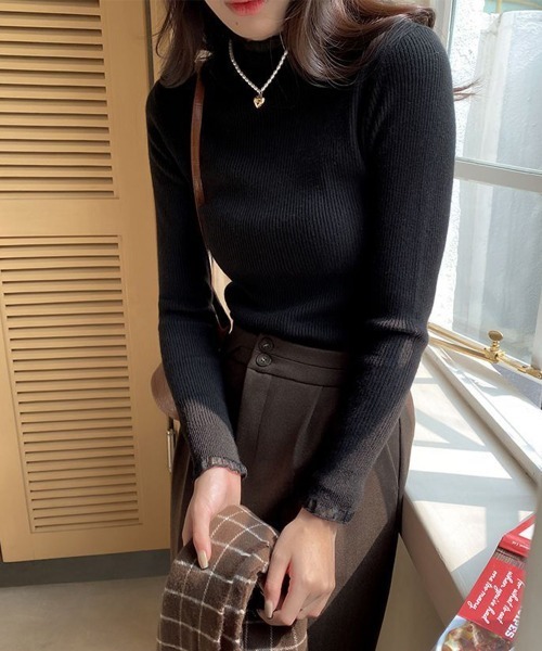 Miniministore(ミニミニストア)の「リブニットトップス きれいめ ハイネック(ニット/セーター・レディース・アイボリー/ブラック/ホワイト/モカ・FREE)」の4枚目の写真