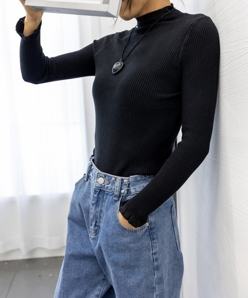 Miniministore(ミニミニストア)の「リブニットトップス きれいめ ハイネック(ニット/セーター・レディース・アイボリー/ブラック/ホワイト/モカ・FREE)」の6枚目の写真