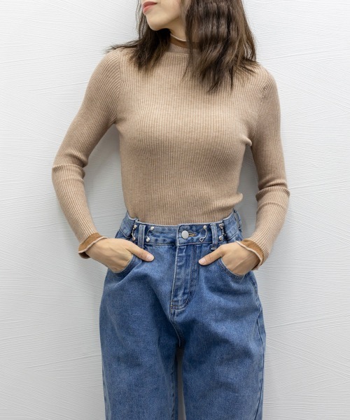 Miniministore(ミニミニストア)の「リブニットトップス きれいめ ハイネック(ニット/セーター・レディース・アイボリー/ブラック/ホワイト/モカ・FREE)」の13枚目の写真