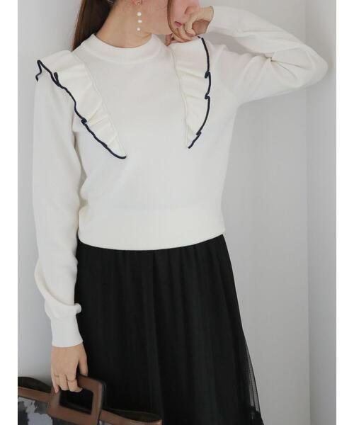 Te chichi（テチチ）の「フリルニット（ニット/セーター・レディース・オフホワイト/グレー/ブラック・F）」の4枚目の写真