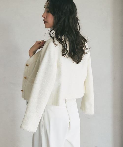 美品 la boutique bonbon ファンシーツイードVネックジャケット La boutique BonBon（ラブティックボンボン）の「ファンシー