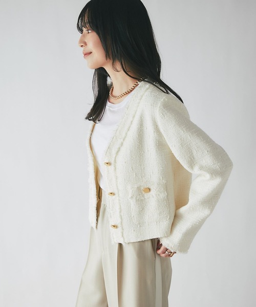 美品 la boutique bonbon ファンシーツイードVネックジャケット La boutique BonBon（ラブティックボンボン）の「ファンシー