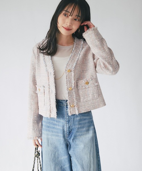 美品 la boutique bonbon ファンシーツイードVネックジャケット La boutique BonBon（ラブティックボンボン）の「ファンシー