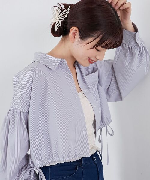 MAJESTIC LEGON（マジェスティックレゴン）の「裾ドロストショートシャツ（シャツ/ブラウス・レディース・グレー系その他/ブルー系その他2/ネイビー/ピンク/オフホワイト・MEDIUM）」の3枚目の写真