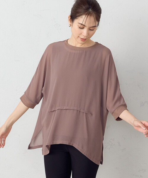 COMME CA ISM（コムサイズム）の「【セットアイテム】 シアーブラウス ＋ タンクトップ（Tシャツ/カットソー・レディース・ブラック/カーキ/モカ・MEDIUM/LARGE）」の2枚目の写真