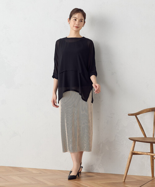 COMME CA ISM（コムサイズム）の「【セットアイテム】 シアーブラウス ＋ タンクトップ（Tシャツ/カットソー・レディース・ブラック/カーキ/モカ・MEDIUM/LARGE）」の4枚目の写真