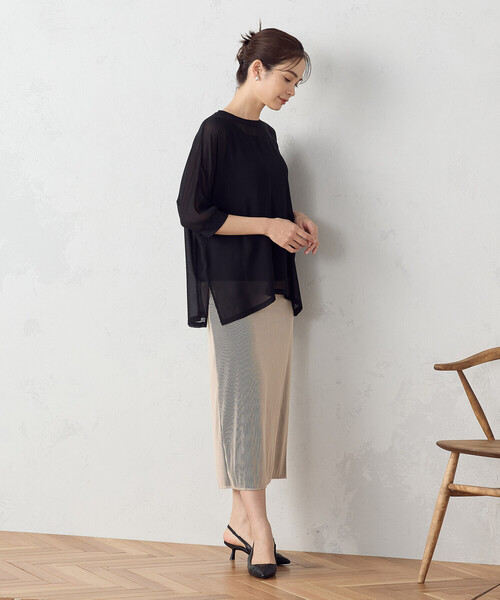 COMME CA ISM（コムサイズム）の「【セットアイテム】 シアーブラウス ＋ タンクトップ（Tシャツ/カットソー・レディース・ブラック/カーキ/モカ・MEDIUM/LARGE）」の5枚目の写真