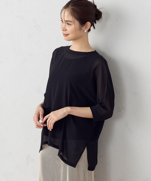 COMME CA ISM（コムサイズム）の「【セットアイテム】 シアーブラウス ＋ タンクトップ（Tシャツ/カットソー・レディース・ブラック/カーキ/モカ・MEDIUM/LARGE）」の6枚目の写真
