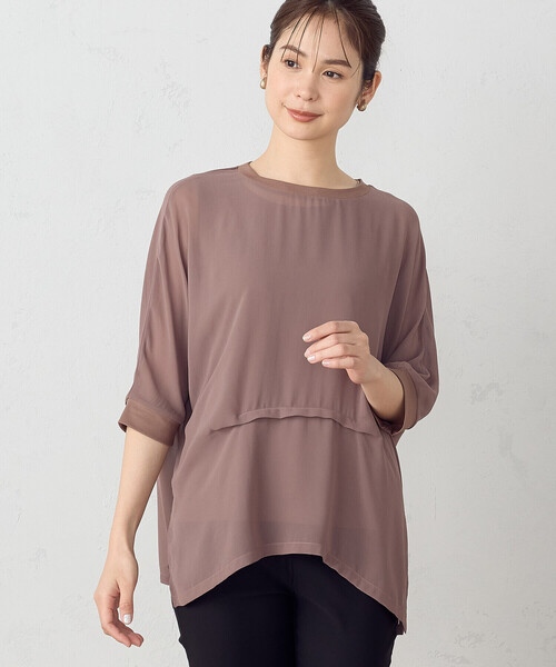 COMME CA ISM（コムサイズム）の「【セットアイテム】 シアーブラウス ＋ タンクトップ（Tシャツ/カットソー・レディース・ブラック/カーキ/モカ・MEDIUM/LARGE）」の9枚目の写真
