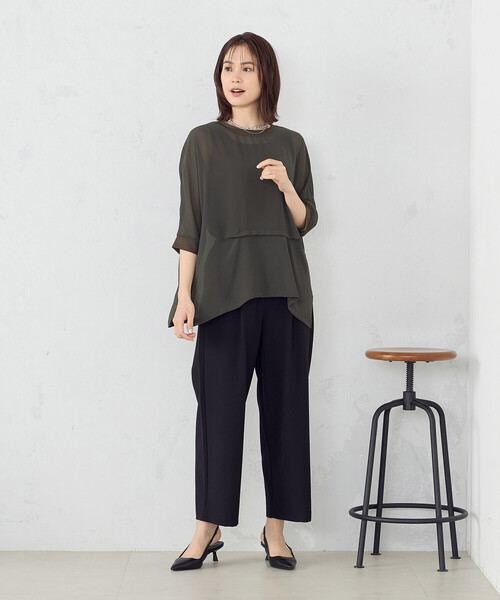 COMME CA ISM（コムサイズム）の「【セットアイテム】 シアーブラウス ＋ タンクトップ（Tシャツ/カットソー・レディース・ブラック/カーキ/モカ・MEDIUM/LARGE）」の11枚目の写真