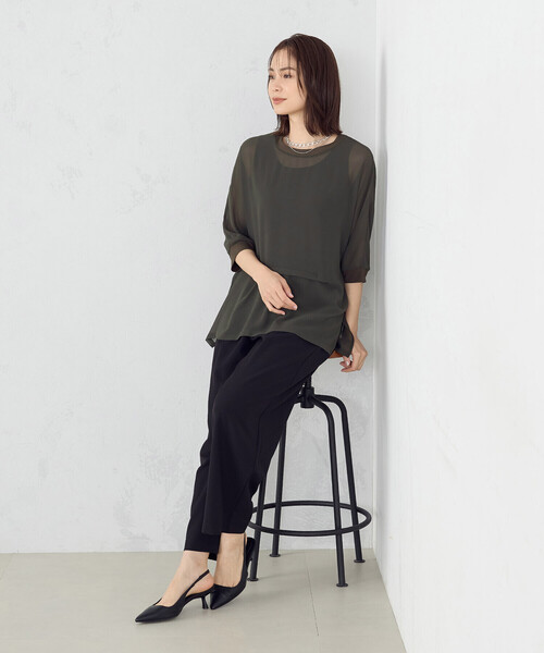 COMME CA ISM（コムサイズム）の「【セットアイテム】 シアーブラウス ＋ タンクトップ（Tシャツ/カットソー・レディース・ブラック/カーキ/モカ・MEDIUM/LARGE）」の12枚目の写真