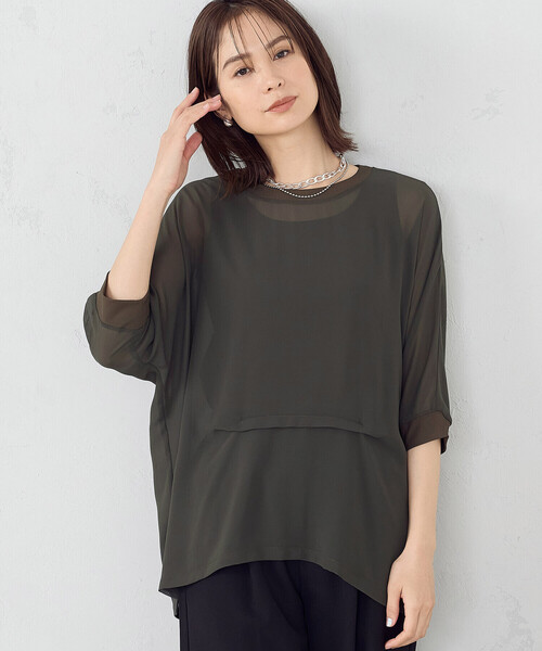 COMME CA ISM（コムサイズム）の「【セットアイテム】 シアーブラウス ＋ タンクトップ（Tシャツ/カットソー・レディース・ブラック/カーキ/モカ・MEDIUM/LARGE）」の13枚目の写真