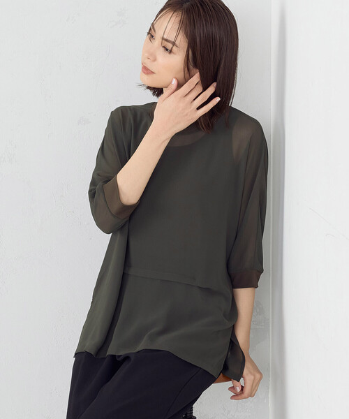 COMME CA ISM（コムサイズム）の「【セットアイテム】 シアーブラウス ＋ タンクトップ（Tシャツ/カットソー・レディース・ブラック/カーキ/モカ・MEDIUM/LARGE）」の14枚目の写真