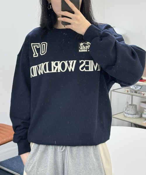 AMESWORLDWIDE(アメスワールドワイド)の「【UNISEX】AMES WORLDWIDE/07メッセージ プルオーバー(ウラケ)2111580(スウェット・レディース・ネイビー/ナチュラル・LARGE/MEDIUM/SMALL)」の5枚目の写真