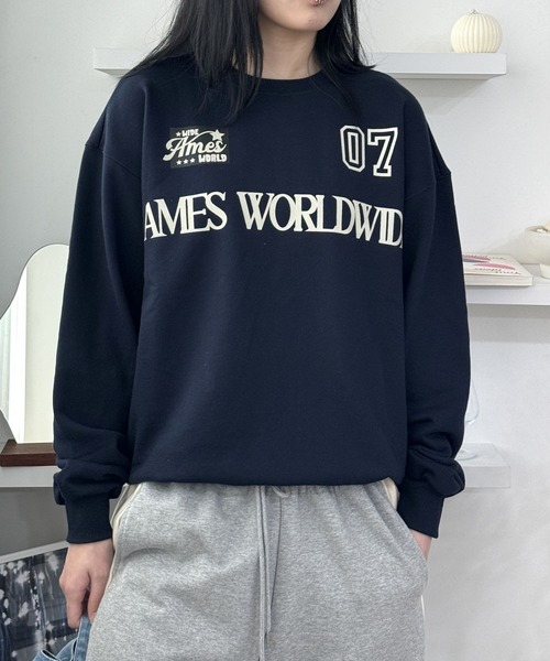 AMESWORLDWIDE(アメスワールドワイド)の「【UNISEX】AMES WORLDWIDE/07メッセージ プルオーバー(ウラケ)2111580(スウェット・レディース・ネイビー/ナチュラル・LARGE/MEDIUM/SMALL)」の6枚目の写真