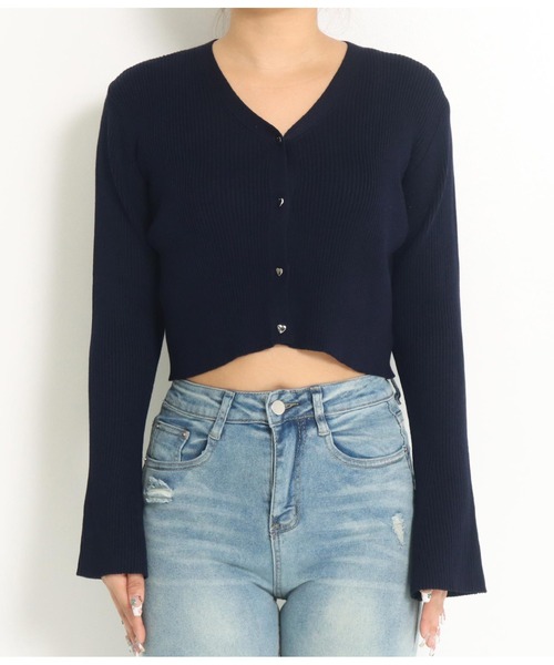 anap mimpi（アナップミンピ）の「ハートボタン 袖フレア スリット ショート丈 カーディガン（カーディガン/ボレロ・レディース・グリーン/ベージュ/ネイビー・FREE）」の20枚目の写真