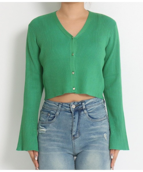 anap mimpi（アナップミンピ）の「ハートボタン 袖フレア スリット ショート丈 カーディガン（カーディガン/ボレロ・レディース・グリーン/ベージュ/ネイビー・FREE）」の18枚目の写真