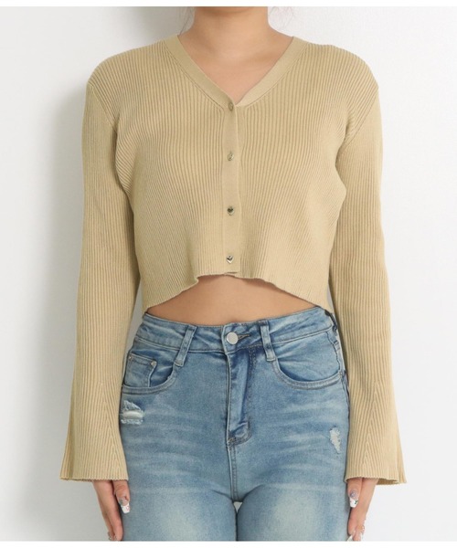 anap mimpi（アナップミンピ）の「ハートボタン 袖フレア スリット ショート丈 カーディガン（カーディガン/ボレロ・レディース・グリーン/ベージュ/ネイビー・FREE）」の19枚目の写真