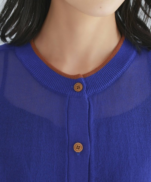 洗える 2way ｜ シアーバイカラーサマーカーデ ｜ クルーネック サマー