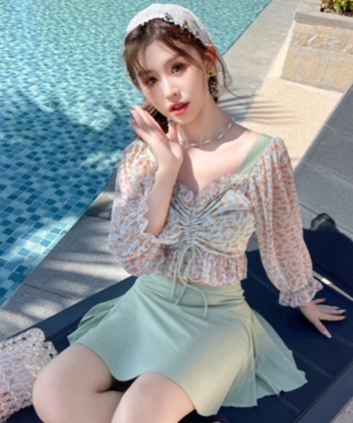 セール】フェミニンガーリーな小花柄シアートップスイムウェア