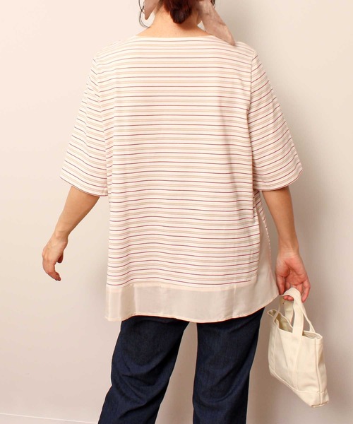 MB mint breeze(エムビーミントブリーズ)の「【L~5L 大きいサイズ】コットン ボーダー 異素材 切替 カットソー(Tシャツ/カットソー・レディース・ラベンダー/ネイビー/オフホワイト・3L/4L/5L/LL/L)」の13枚目の写真