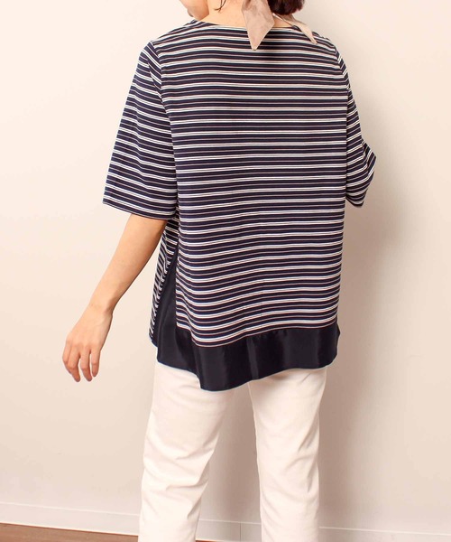 MB mint breeze(エムビーミントブリーズ)の「【L~5L 大きいサイズ】コットン ボーダー 異素材 切替 カットソー(Tシャツ/カットソー・レディース・ラベンダー/ネイビー/オフホワイト・3L/4L/5L/LL/L)」の20枚目の写真