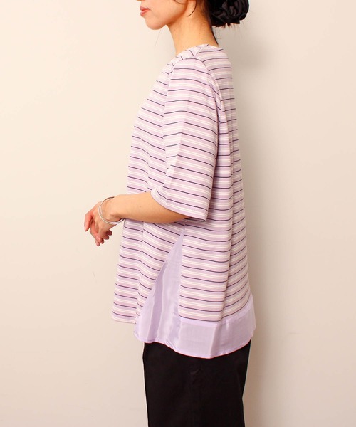 MB mint breeze(エムビーミントブリーズ)の「【L~5L 大きいサイズ】コットン ボーダー 異素材 切替 カットソー(Tシャツ/カットソー・レディース・ラベンダー/ネイビー/オフホワイト・3L/4L/5L/LL/L)」の5枚目の写真