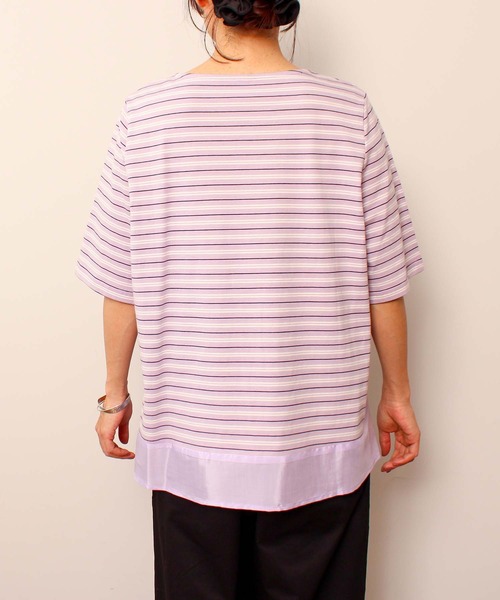 MB mint breeze(エムビーミントブリーズ)の「【L~5L 大きいサイズ】コットン ボーダー 異素材 切替 カットソー(Tシャツ/カットソー・レディース・ラベンダー/ネイビー/オフホワイト・3L/4L/5L/LL/L)」の6枚目の写真