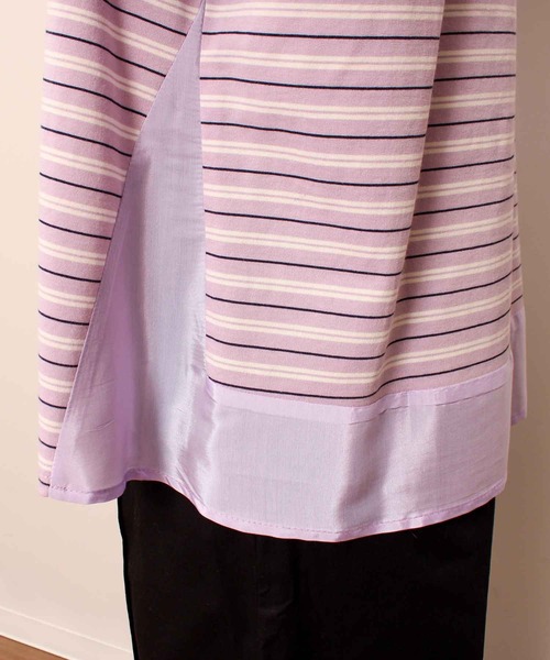 MB mint breeze(エムビーミントブリーズ)の「【L~5L 大きいサイズ】コットン ボーダー 異素材 切替 カットソー(Tシャツ/カットソー・レディース・ラベンダー/ネイビー/オフホワイト・3L/4L/5L/LL/L)」の7枚目の写真