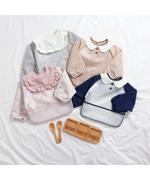 apres les cours（アプレレクール）の「おめかしお食事用エプロン（マグ/哺乳瓶/お食事グッズ・キッズ・グレー/ベージュ/ネイビー/ピンク・90）」の7枚目の写真