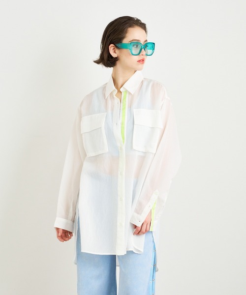 ANNA SUI NYC（アナ スイ エヌ ワイ シー）の「ANNA SUI NYC シアー配色オーバーサイズシャツ（シャツ/ブラウス・レディース・ブルー/ホワイト/パープル・FREE）」の12枚目の写真