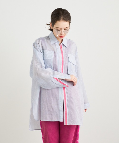 ANNA SUI NYC（アナ スイ エヌ ワイ シー）の「ANNA SUI NYC シアー配色オーバーサイズシャツ（シャツ/ブラウス・レディース・ブルー/ホワイト/パープル・FREE）」の18枚目の写真