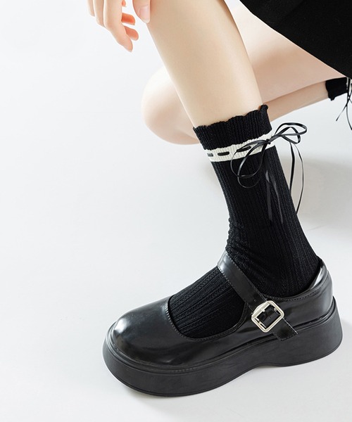 セール】【mosox】かわいい紐付けソックス4点セット（ソックス
