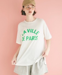 ロールアップ袖サイドスリットロゴTシャツ