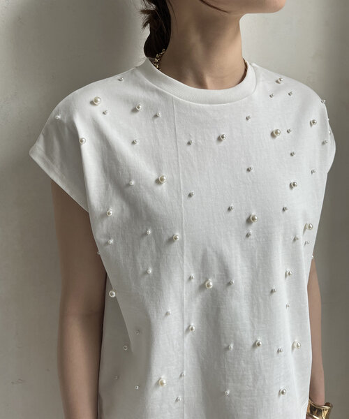 DouDou(ドゥドゥ)の「【WEB限定】ランダムパールTEE(Tシャツ/カットソー・レディース・ブラック/ホワイト・FREE)」の16枚目の写真