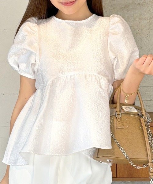 KOBE LETTUCE（コウベレタス）の「[ わかなさんコラボ ] バックリボンジャガードブラウス（シャツ/ブラウス・レディース・ピンク/ブラック/アイボリー系/ホワイト・M）」の8枚目の写真