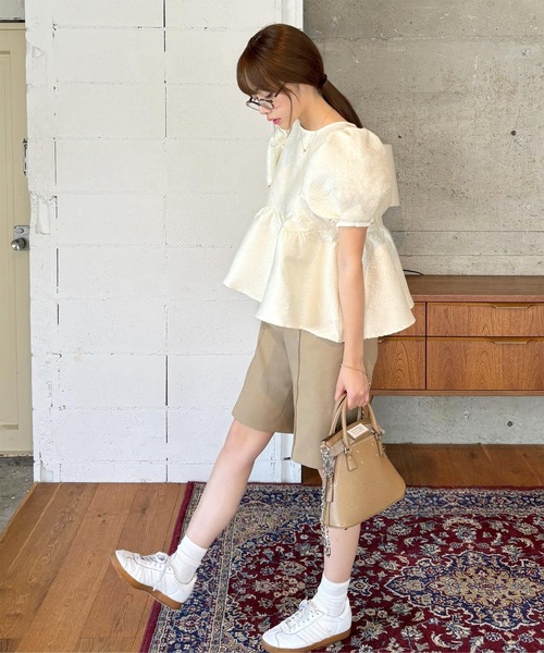 KOBE LETTUCE（コウベレタス）の「[ わかなさんコラボ ] バックリボンジャガードブラウス（シャツ/ブラウス・レディース・ピンク/ブラック/アイボリー系/ホワイト・M）」の19枚目の写真