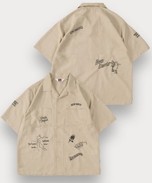 【BENDAVIS/ベンデイビス】SCRIBBLE EMBRO S/S SHIRT/リネンライク 落書きデザイン オープンカラー 半袖シャツ オーバーサイズ