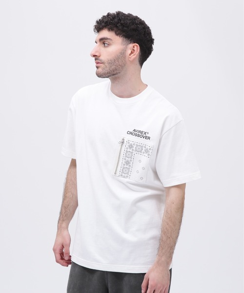 AVIREX（アヴィレックス）の「《CROSSOVER》DENIM POCKET T-SHIRT / クロスオーバー デニム ポケット Tシャツ  / AVIREX / アヴィレックス（Tシャツ/カットソー・メンズ・ホワイト/ブラック/オリーブ・MEDIUM/LARGE/X-LARGE/XX-LARGE）」の4枚目の写真