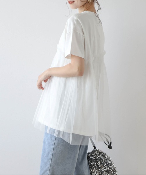 AMELY（エミリー）の「チュールドッキングTシャツ（Tシャツ/カットソー・レディース・ホワイト×ブラック/ブラック/ホワイト・フリー）」の12枚目の写真