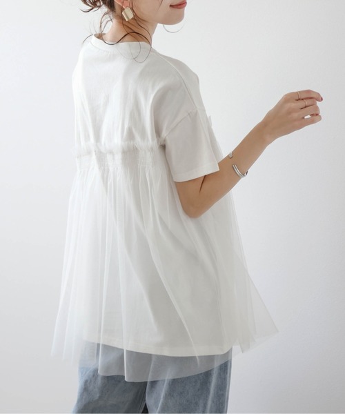 AMELY（エミリー）の「チュールドッキングTシャツ（Tシャツ/カットソー・レディース・ホワイト×ブラック/ブラック/ホワイト・フリー）」の15枚目の写真