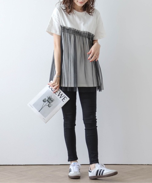 AMELY（エミリー）の「チュールドッキングTシャツ（Tシャツ/カットソー・レディース・ホワイト×ブラック/ブラック/ホワイト・フリー）」の16枚目の写真